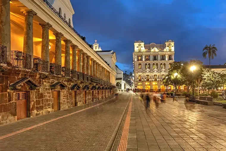 Plaza Grande in old town Quito, Ecuador at dusk
